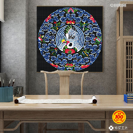 22463-凤凰呈祥-仙鹤长寿（满绣）65x65cm ￥139