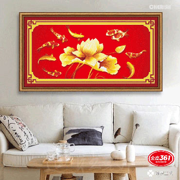 31288-金色荷花-九鱼聚财-130x65cm ￥167
