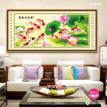 72112 荷花九鱼图 180x80cm ?550